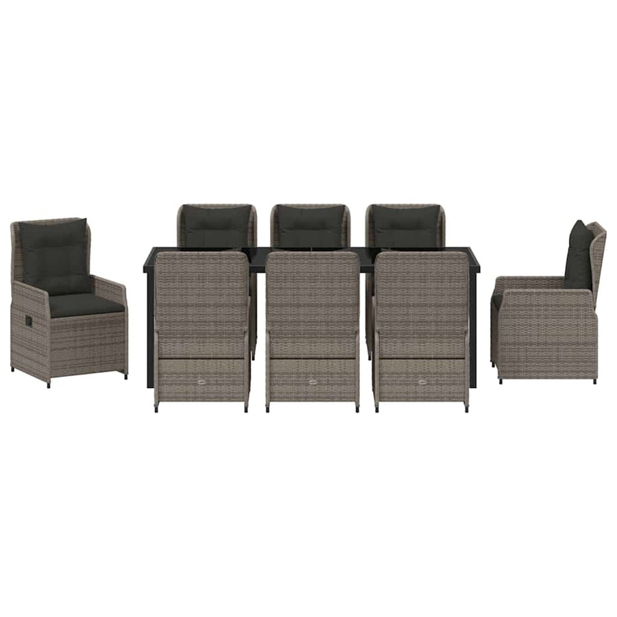 Tuin Eetset 9 Pcs Grijs Poly Rattan