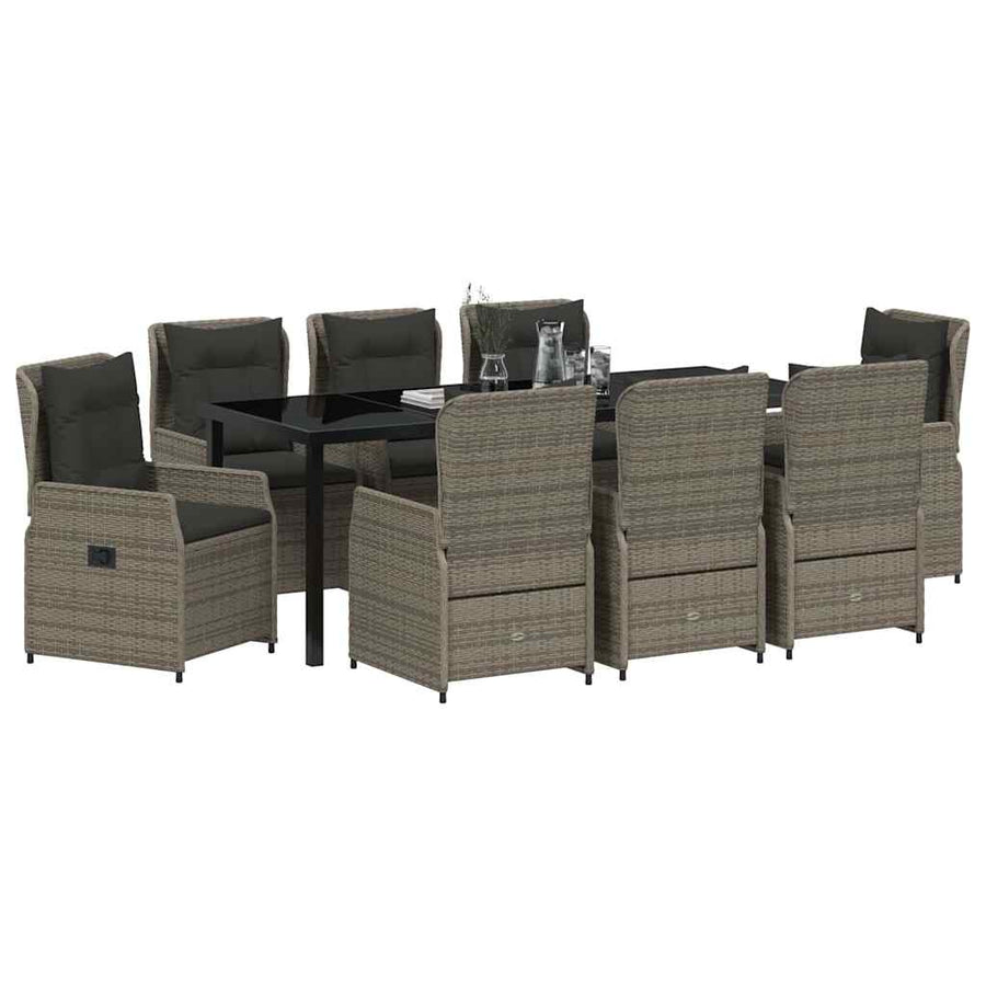 Tuin Eetset 9 Pcs Grijs Poly Rattan