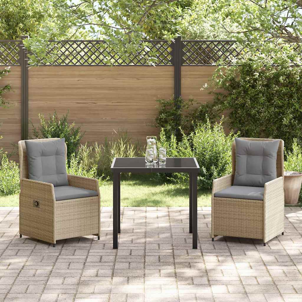 Tuin eettafelset 3 pcs Beige en Licht Grijs poly rattan