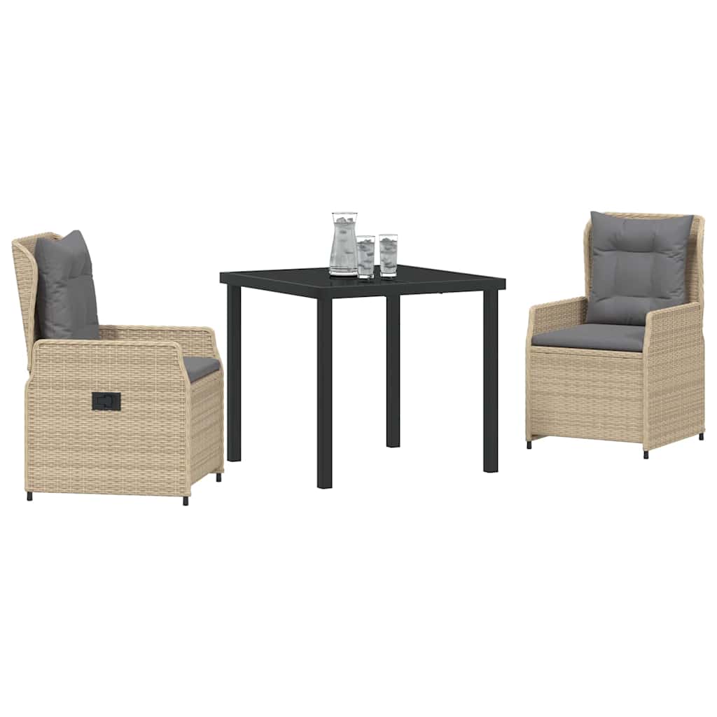 Tuin eettafelset 3 pcs Beige en Licht Grijs poly rattan