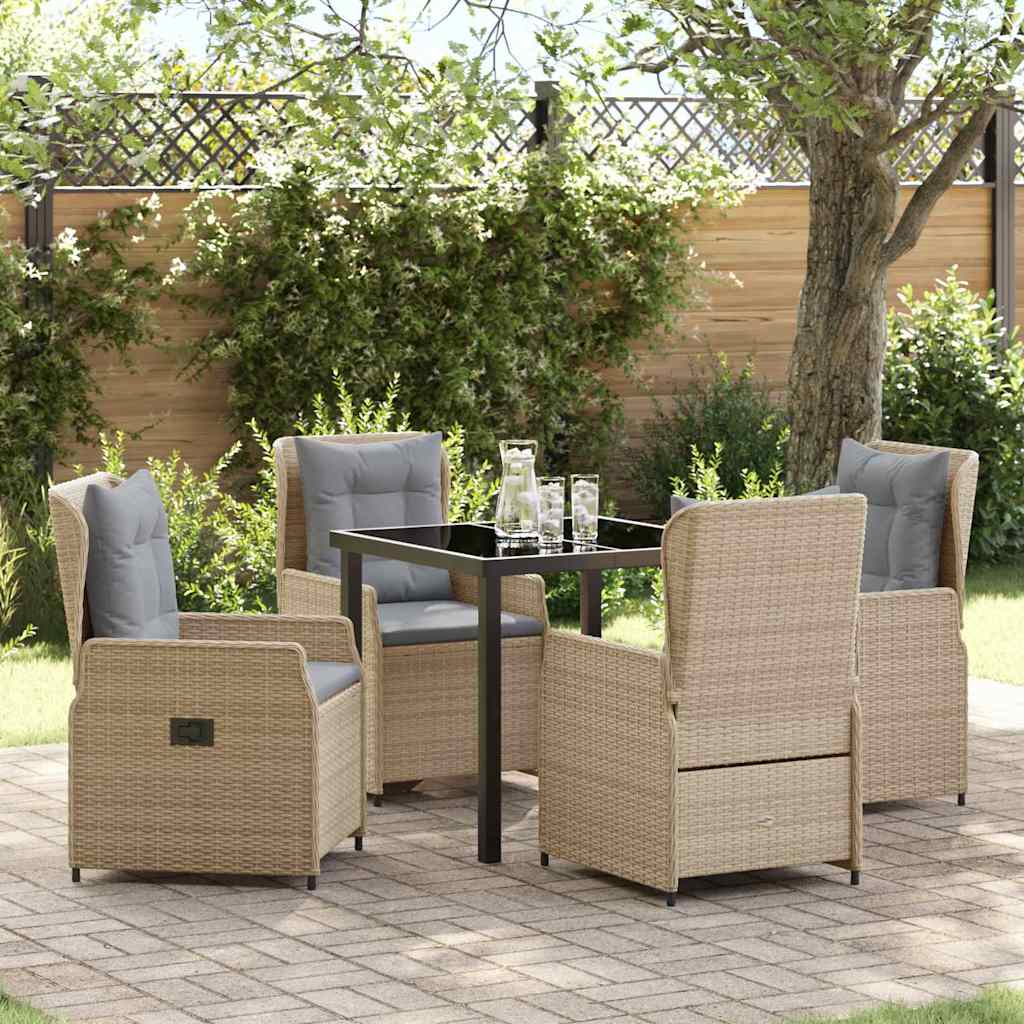 Tuin eettafelset 5 pcs Beige en Licht Grijs poly rattan