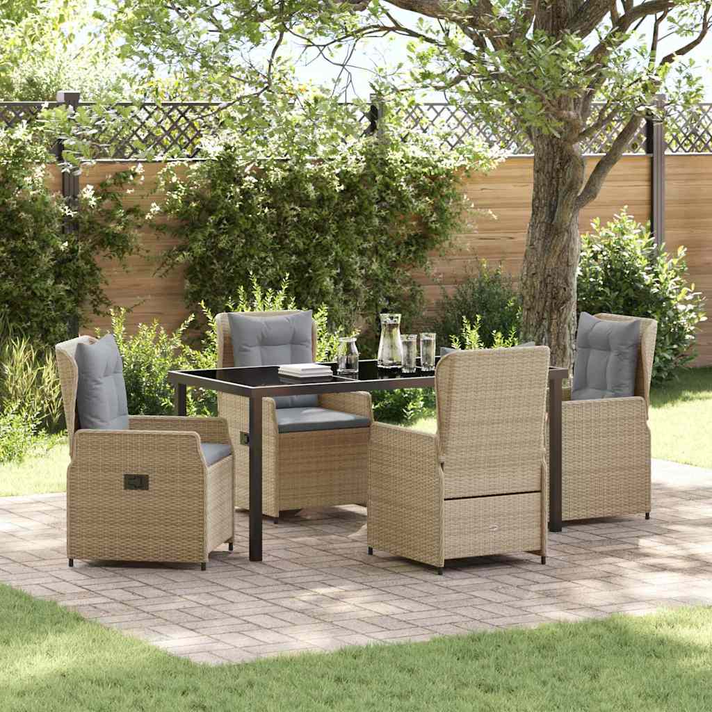 Tuin eettafelset 5 pcs Beige en Licht Grijs poly rattan