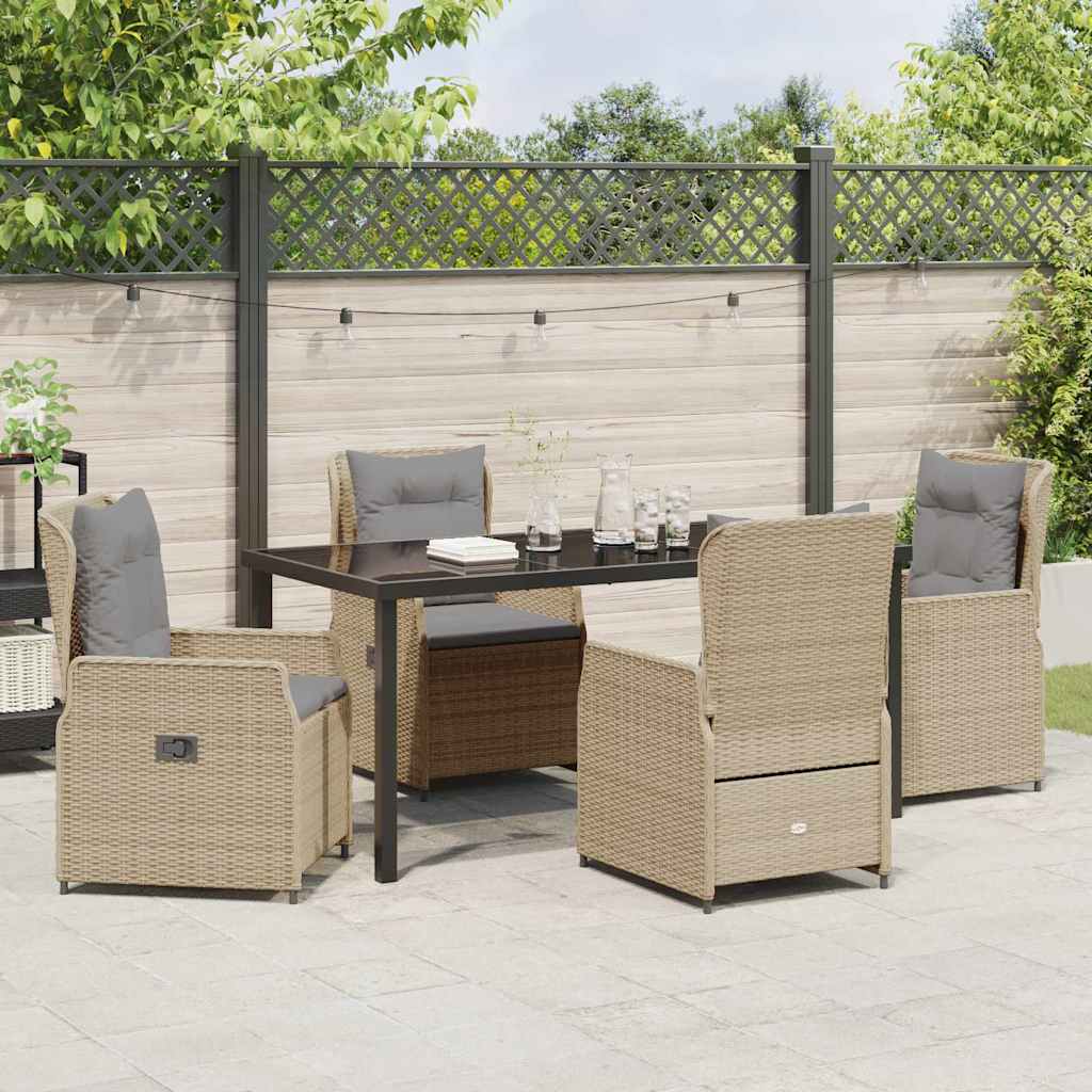 Tuin eettafelset 5 pcs Beige en Licht Grijs poly rattan