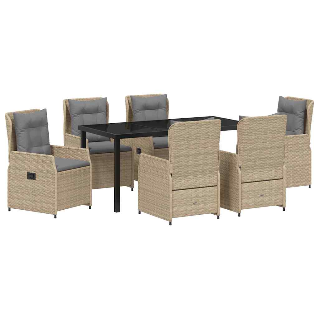 Tuin eettafelset 7 pcs Beige en Licht Grijs poly rattan