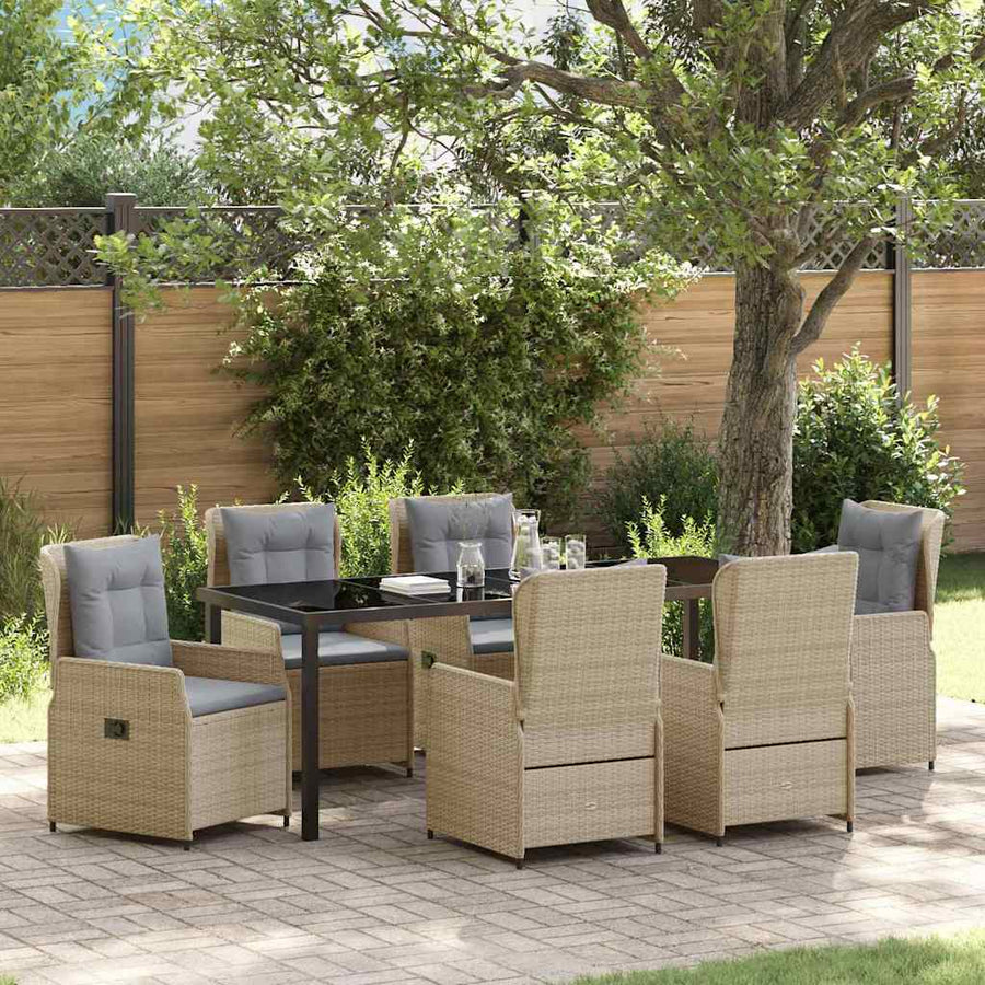 Tuin eettafelset 7 pcs Beige en Licht Grijs poly rattan