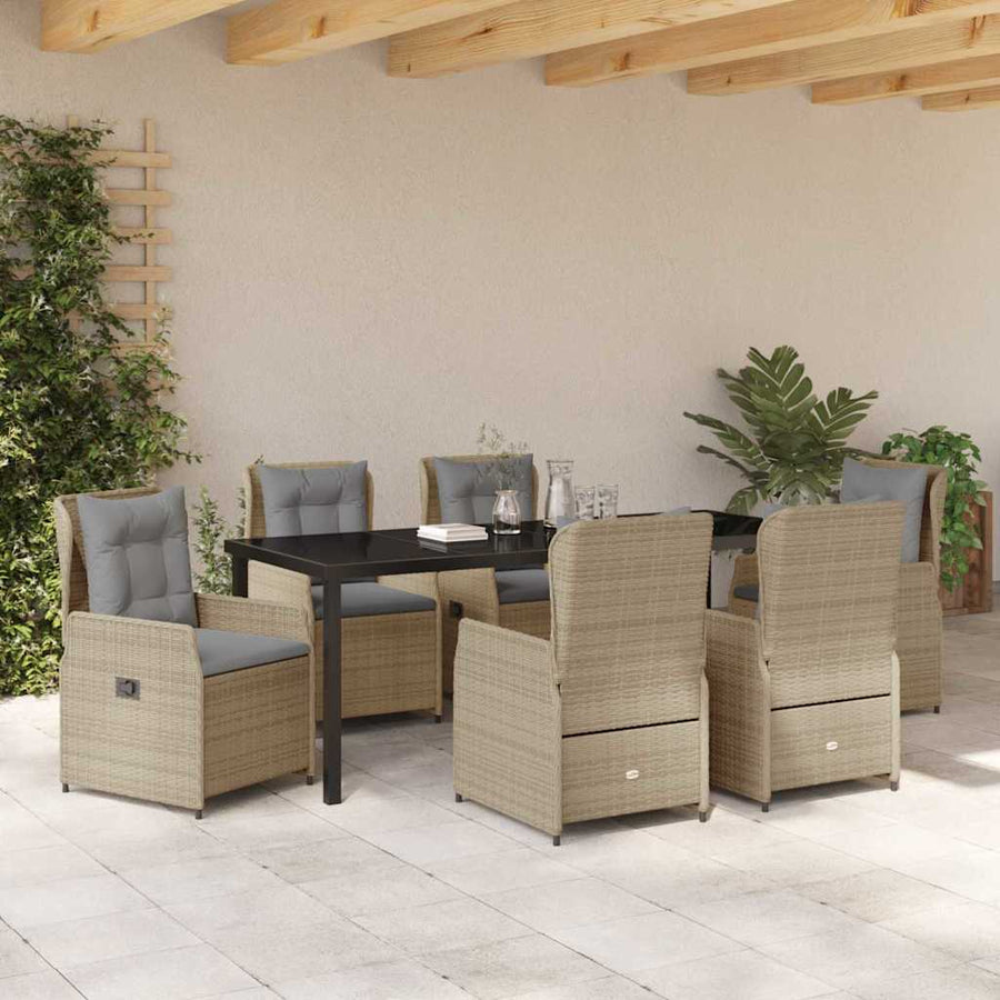 Tuin eettafelset 7 pcs Beige en Licht Grijs poly rattan