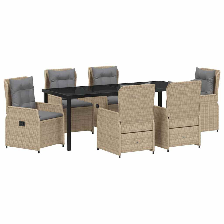 Tuin eettafelset 7 pcs Beige en Licht Grijs poly rattan