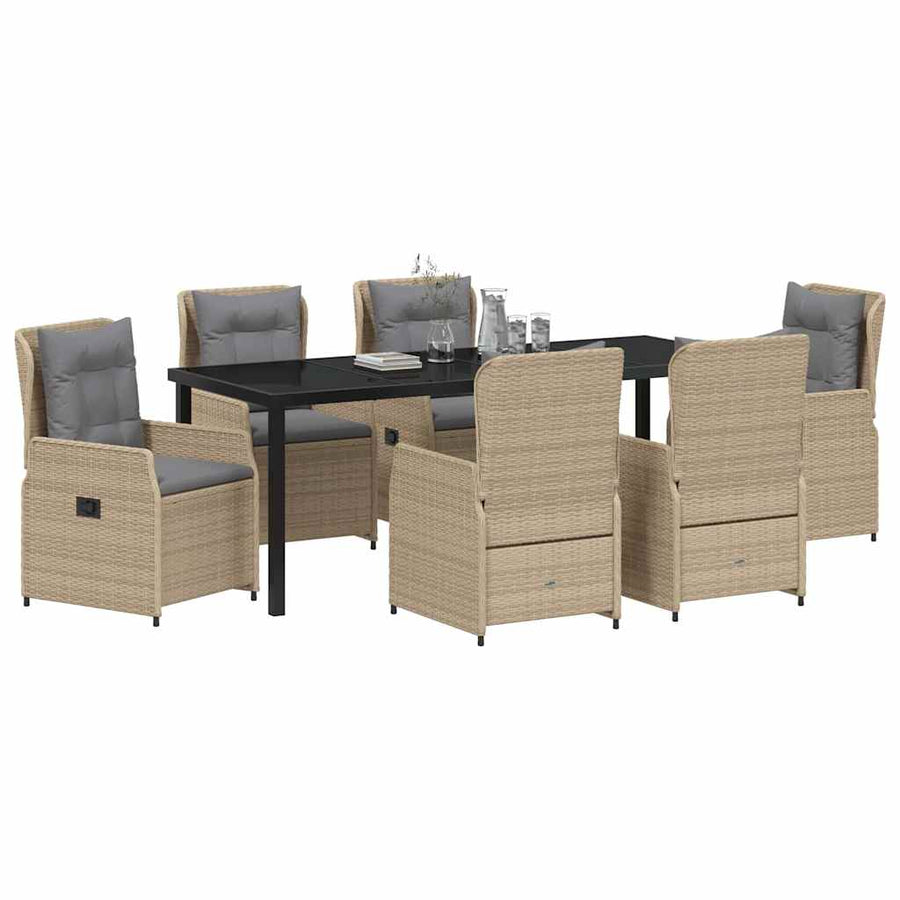 Tuin eettafelset 7 pcs Beige en Licht Grijs poly rattan