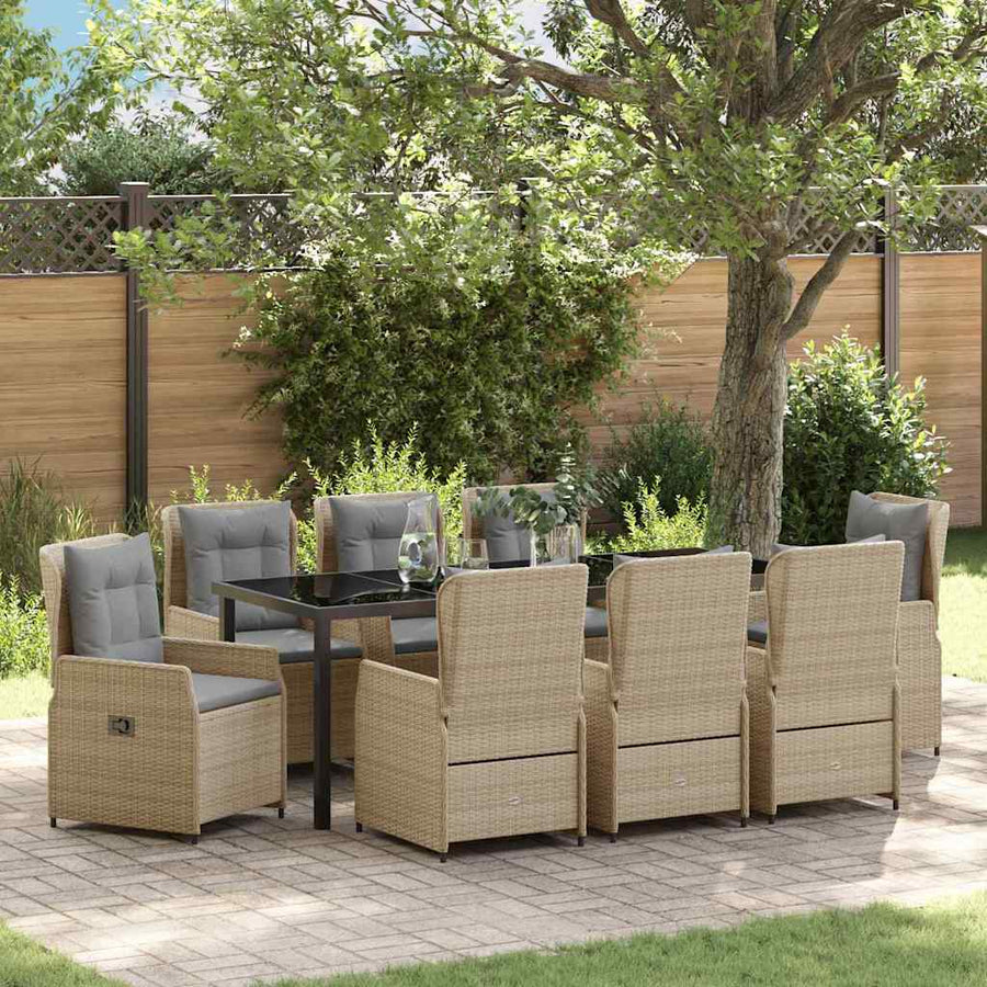 Tuin eettafelset 9 pcs Beige en Licht Grijs poly rattan