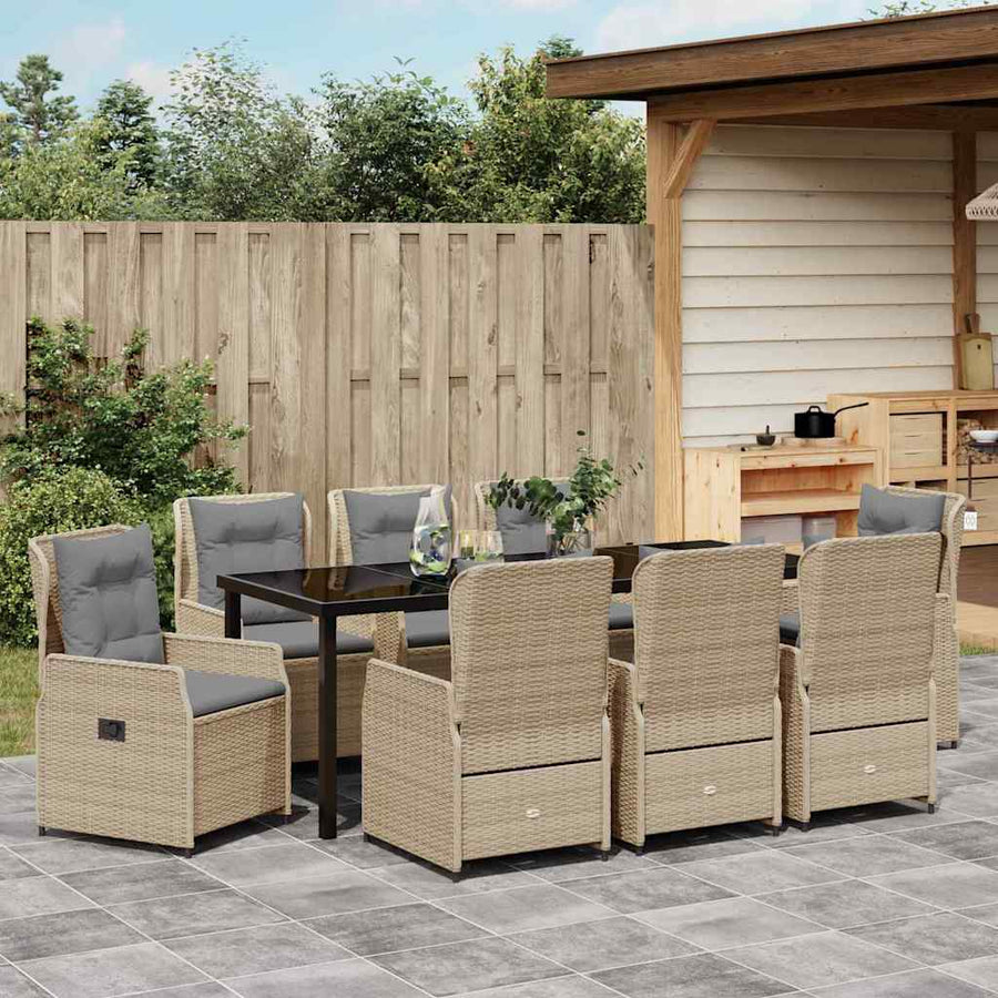 Tuin eettafelset 9 pcs Beige en Licht Grijs poly rattan