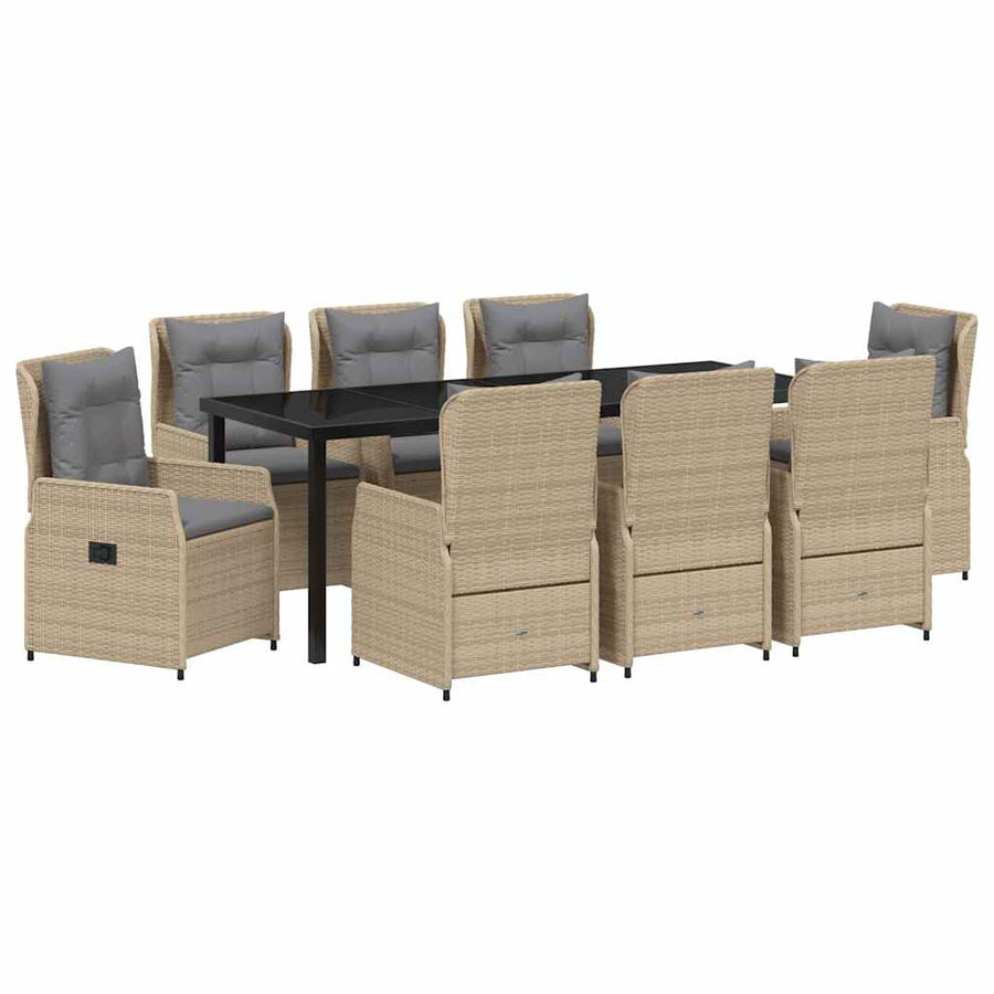 Tuin eettafelset 9 pcs Beige en Licht Grijs poly rattan