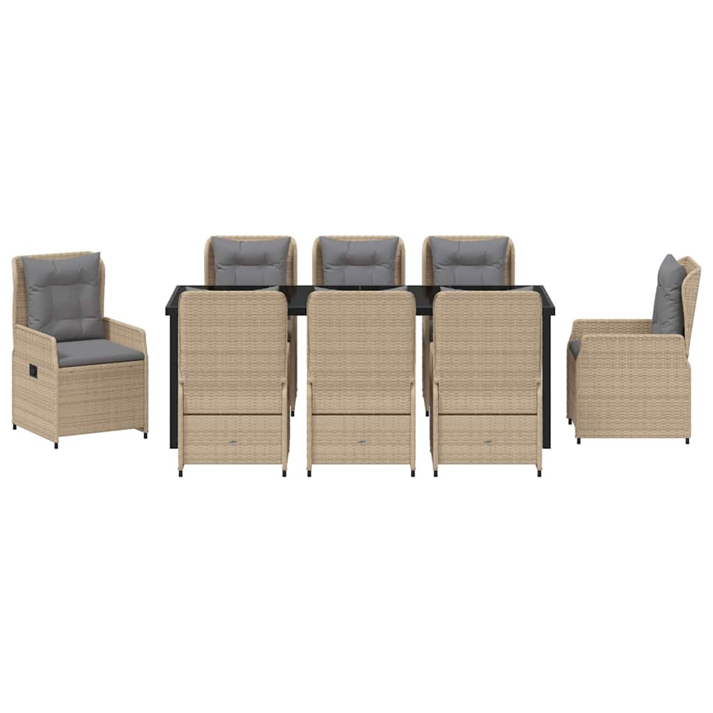 Tuin eettafelset 9 pcs Beige en Licht Grijs poly rattan