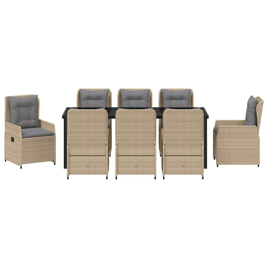 Tuin eettafelset 9 pcs Beige en Licht Grijs poly rattan