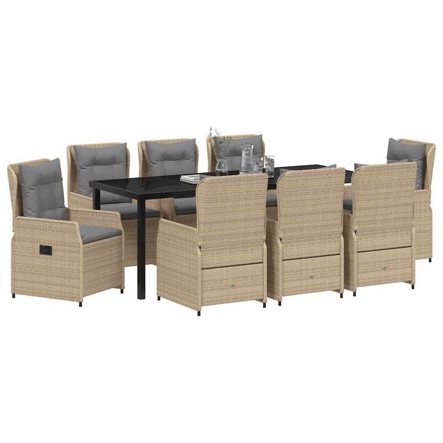 Tuin eettafelset 9 pcs Beige en Licht Grijs poly rattan