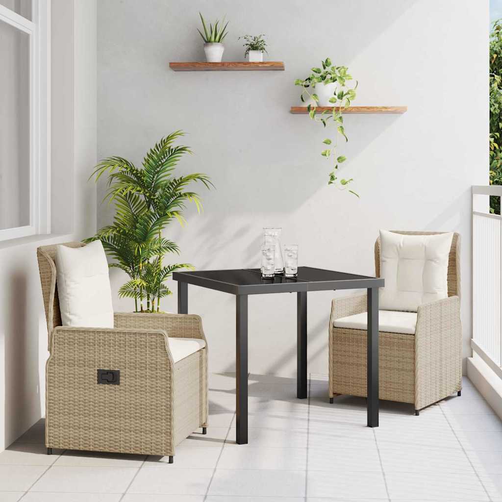 Tuin eettafelset 3 pcs Beige en Licht Grijs poly rattan