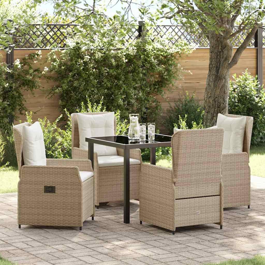 Tuin eettafelset 5 pcs Beige en Licht Grijs poly rattan