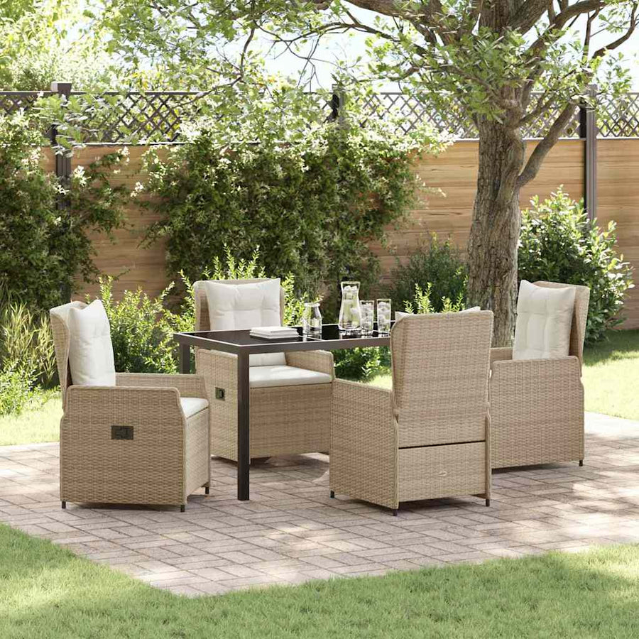 Tuin eettafelset 5 pcs Beige en Licht Grijs poly rattan