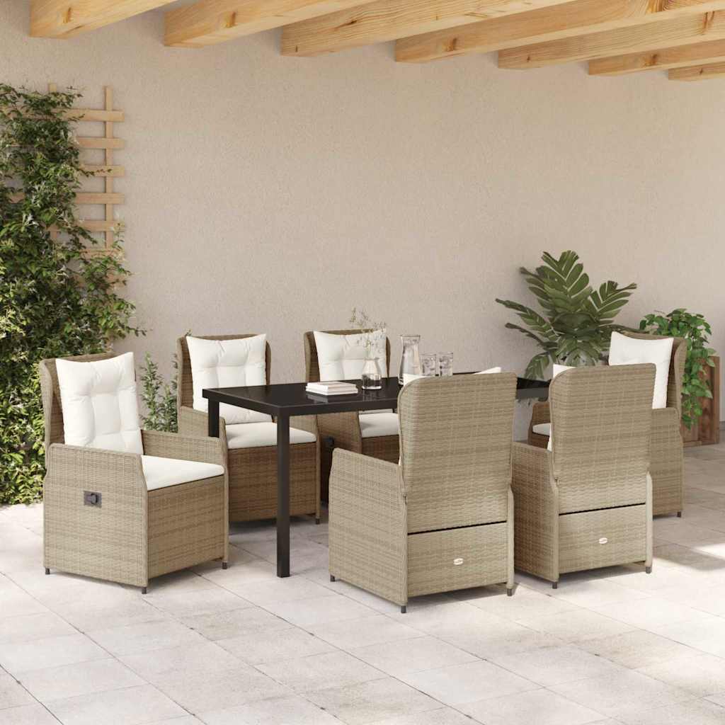 Tuin eettafelset 7 pcs Beige en Licht Grijs poly rattan