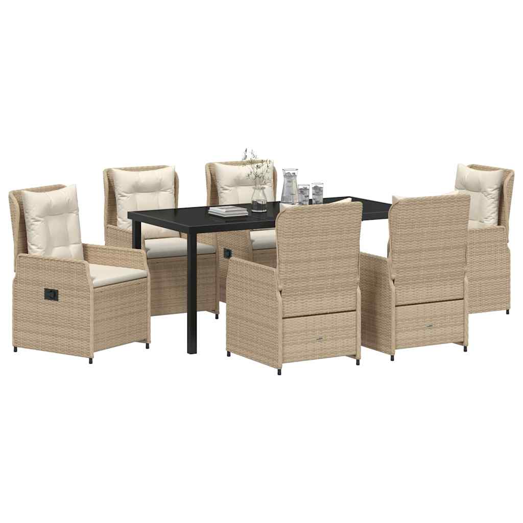 Tuin eettafelset 7 pcs Beige en Licht Grijs poly rattan