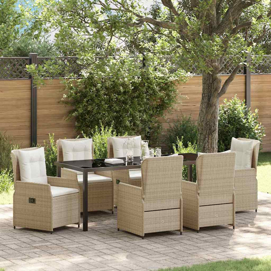 Tuin eettafelset 7 pcs Beige en Licht Grijs poly rattan