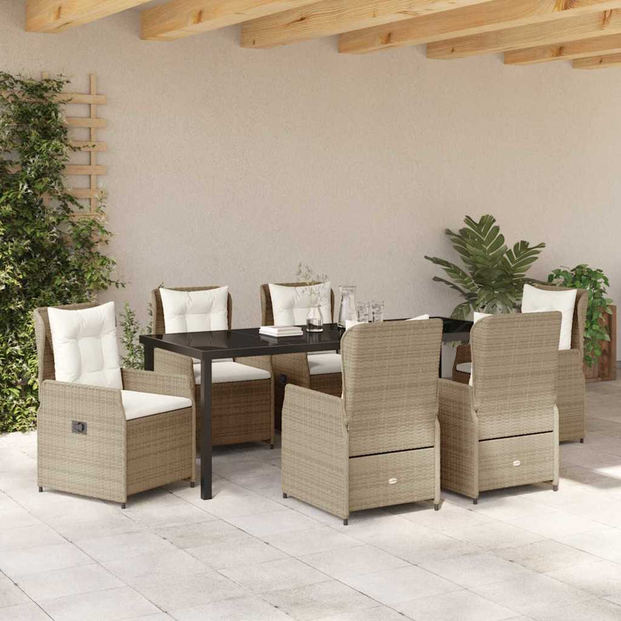 Tuin eettafelset 7 pcs Beige en Licht Grijs poly rattan