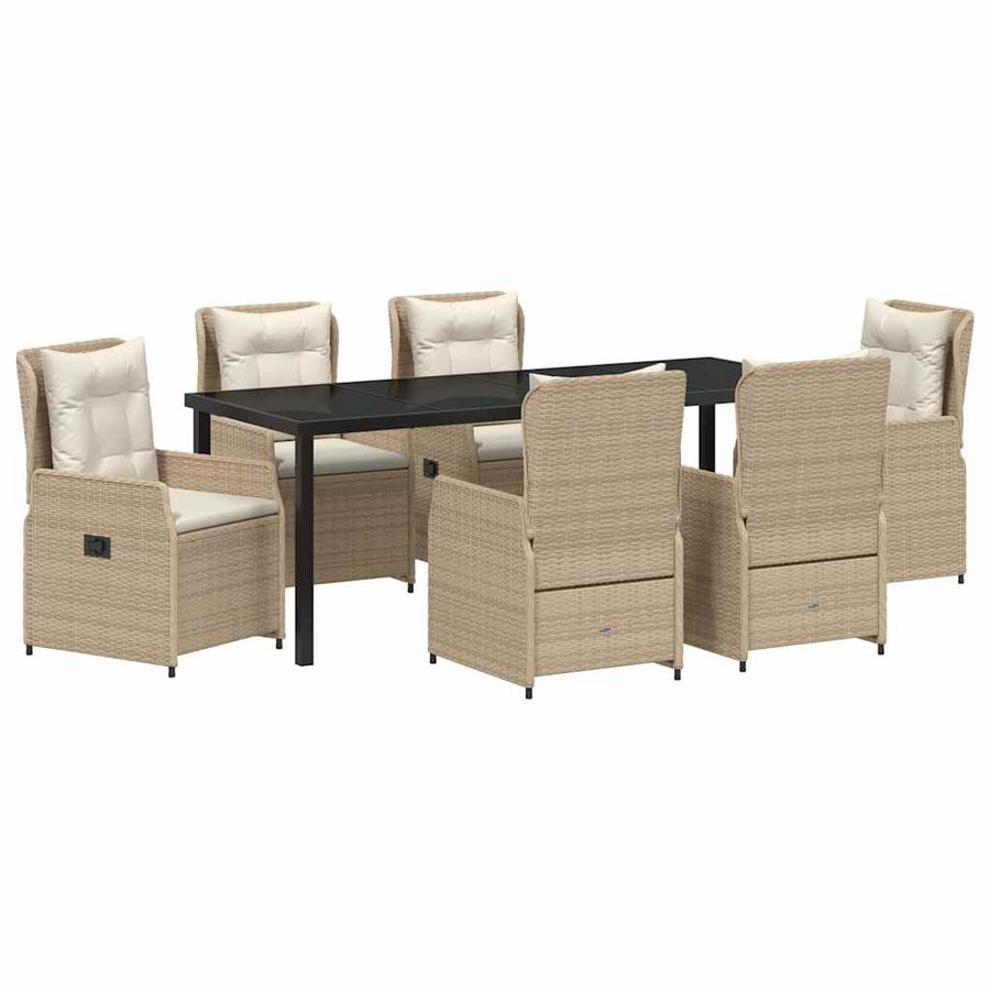 Tuin eettafelset 7 pcs Beige en Licht Grijs poly rattan