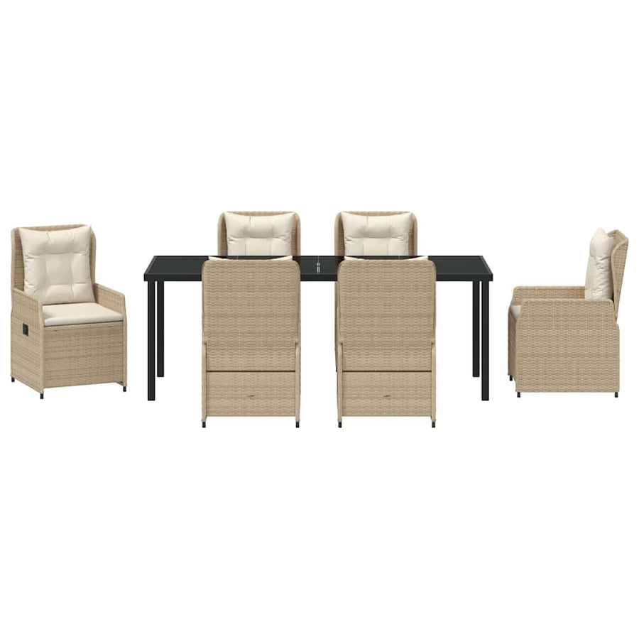 Tuin eettafelset 7 pcs Beige en Licht Grijs poly rattan