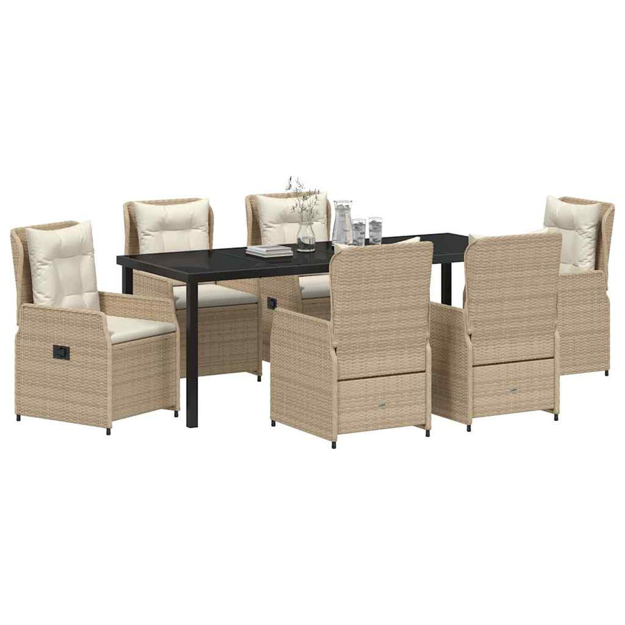 Tuin eettafelset 7 pcs Beige en Licht Grijs poly rattan