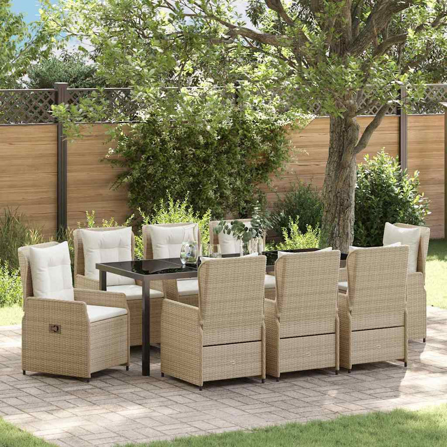 Tuin eettafelset 9 pcs Beige en Licht Grijs poly rattan