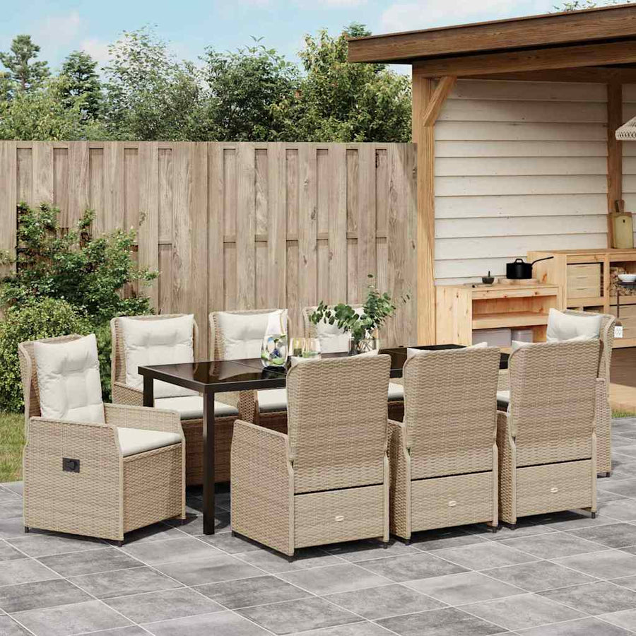 Tuin eettafelset 9 pcs Beige en Licht Grijs poly rattan
