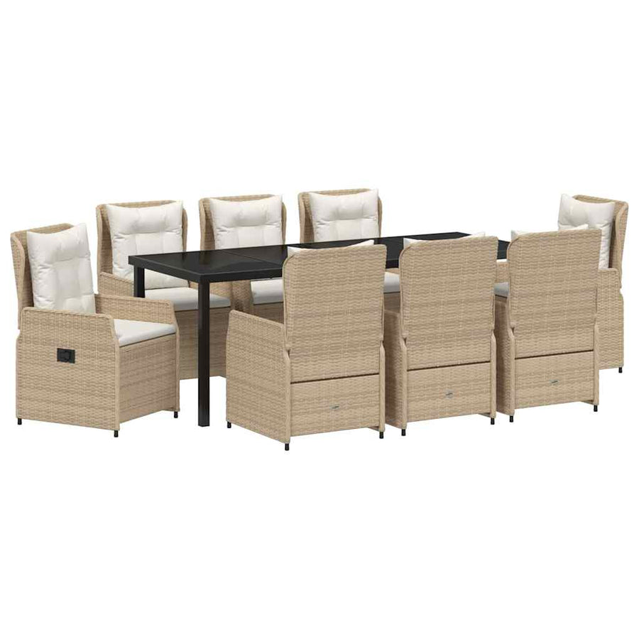 Tuin eettafelset 9 pcs Beige en Licht Grijs poly rattan