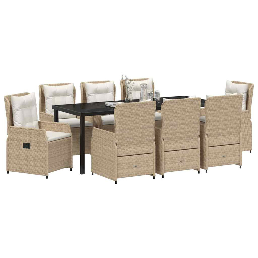 Tuin eettafelset 9 pcs Beige en Licht Grijs poly rattan
