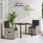 Tuin eettafelset 3-delig lichtgrijs poly rattan