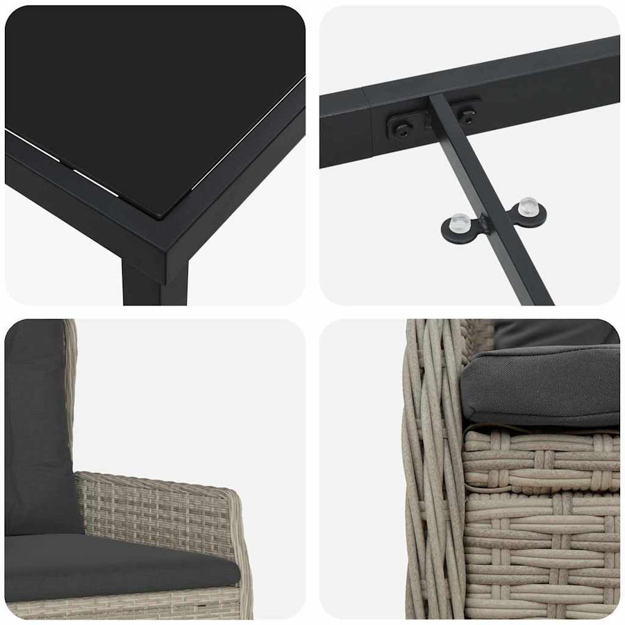 Tuin eettafelset 7 pcs Lichtgrijs poly rattan