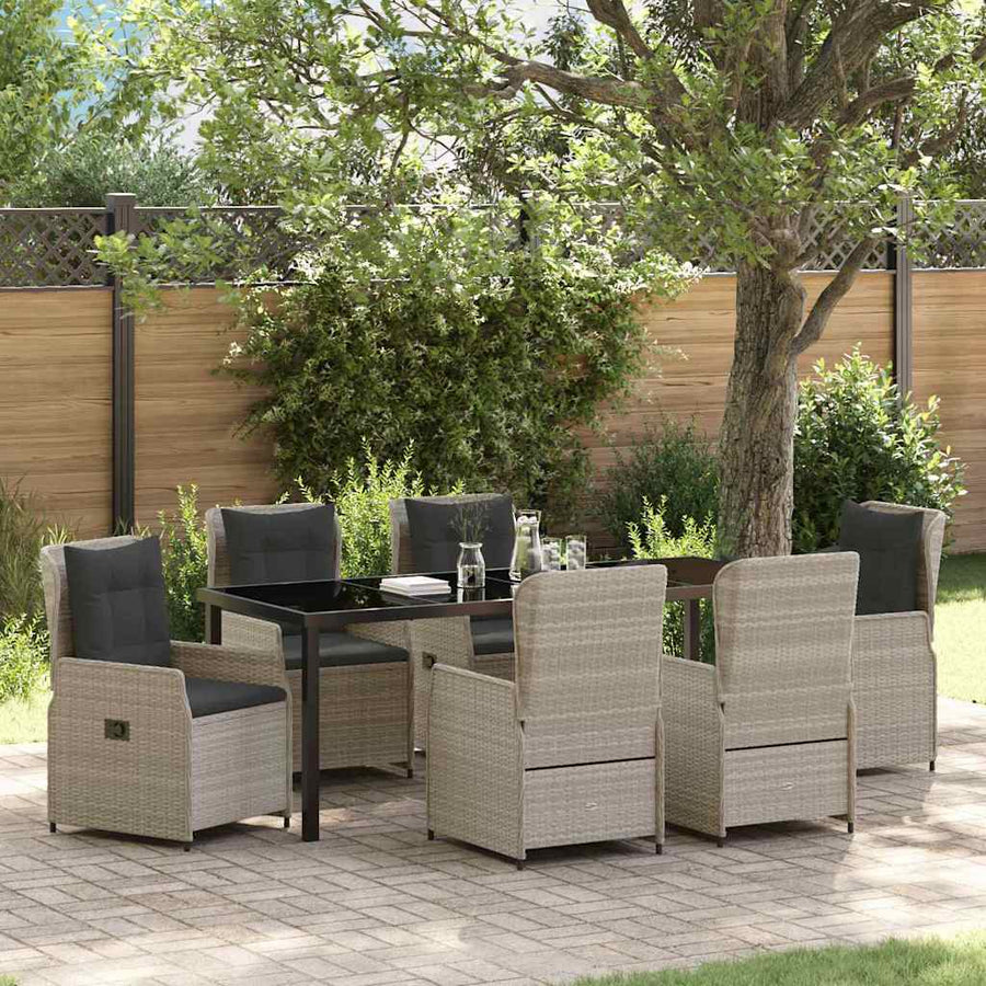 Tuin eettafelset 7 pcs Lichtgrijs poly rattan