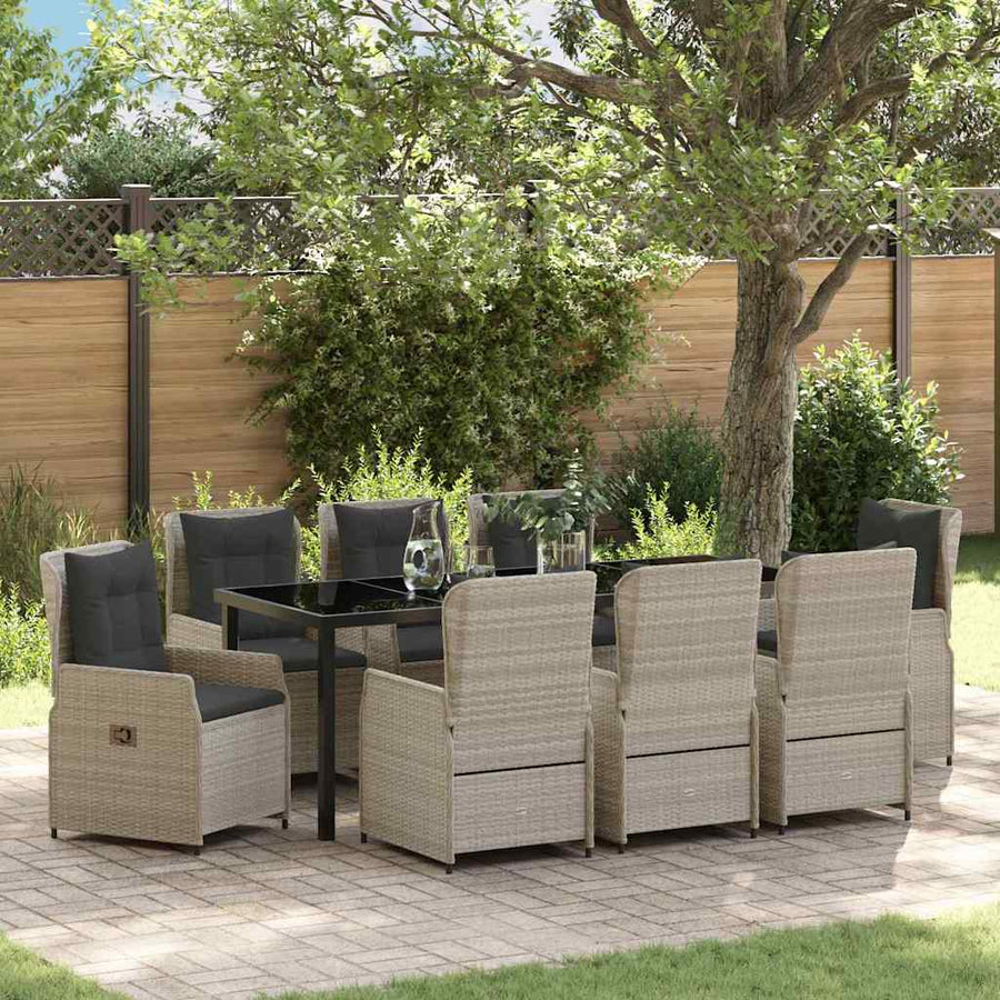Tuin eettafelset 9 pcs Lichtgrijs poly rattan