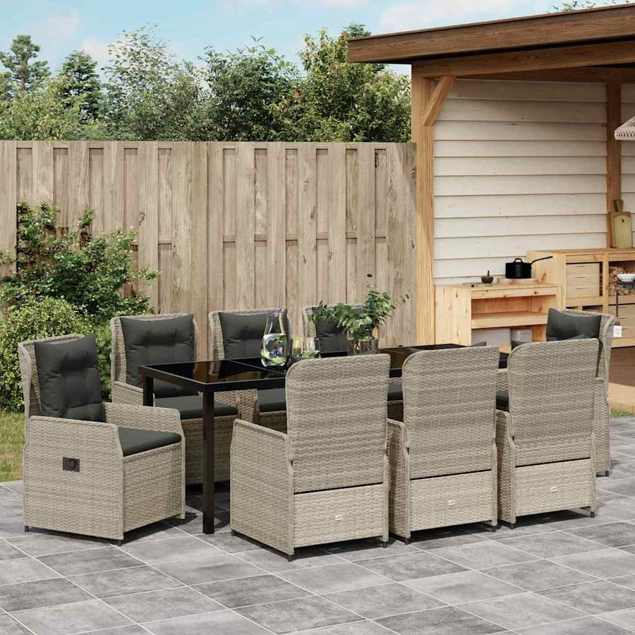 Tuin eettafelset 9 pcs Lichtgrijs poly rattan