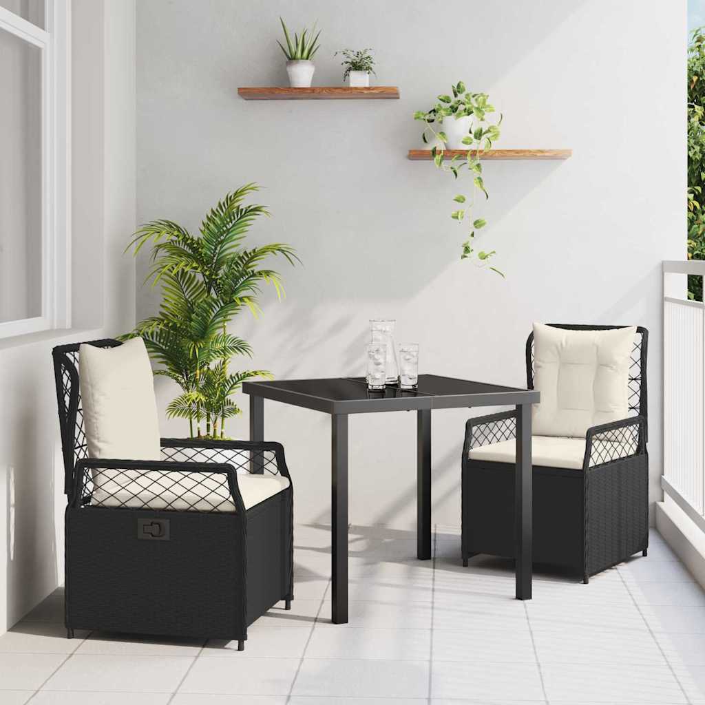 Tuin eettafelset 3 pcs Zwart poly rattan
