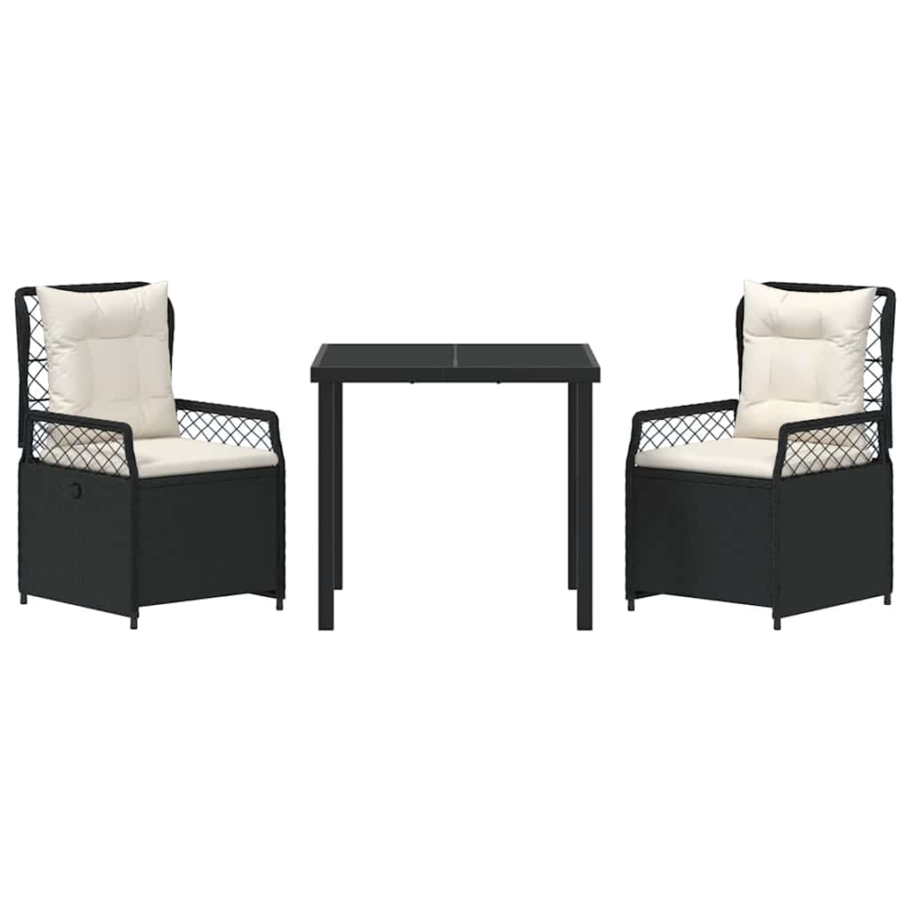 Tuin eettafelset 3 pcs Zwart poly rattan