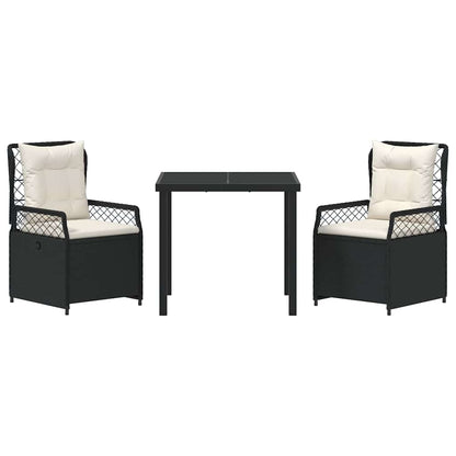Tuin eettafelset 3 pcs Zwart poly rattan