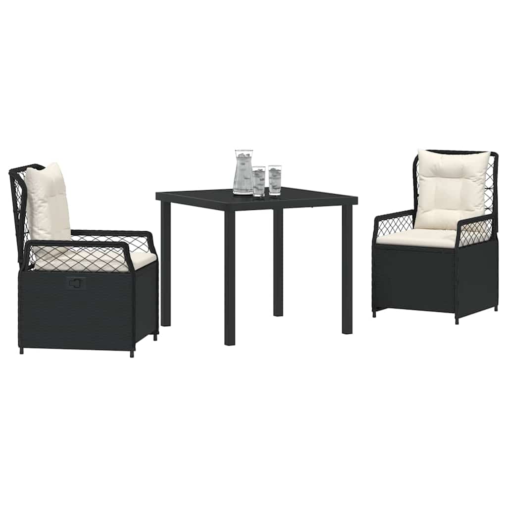 Tuin eettafelset 3 pcs Zwart poly rattan