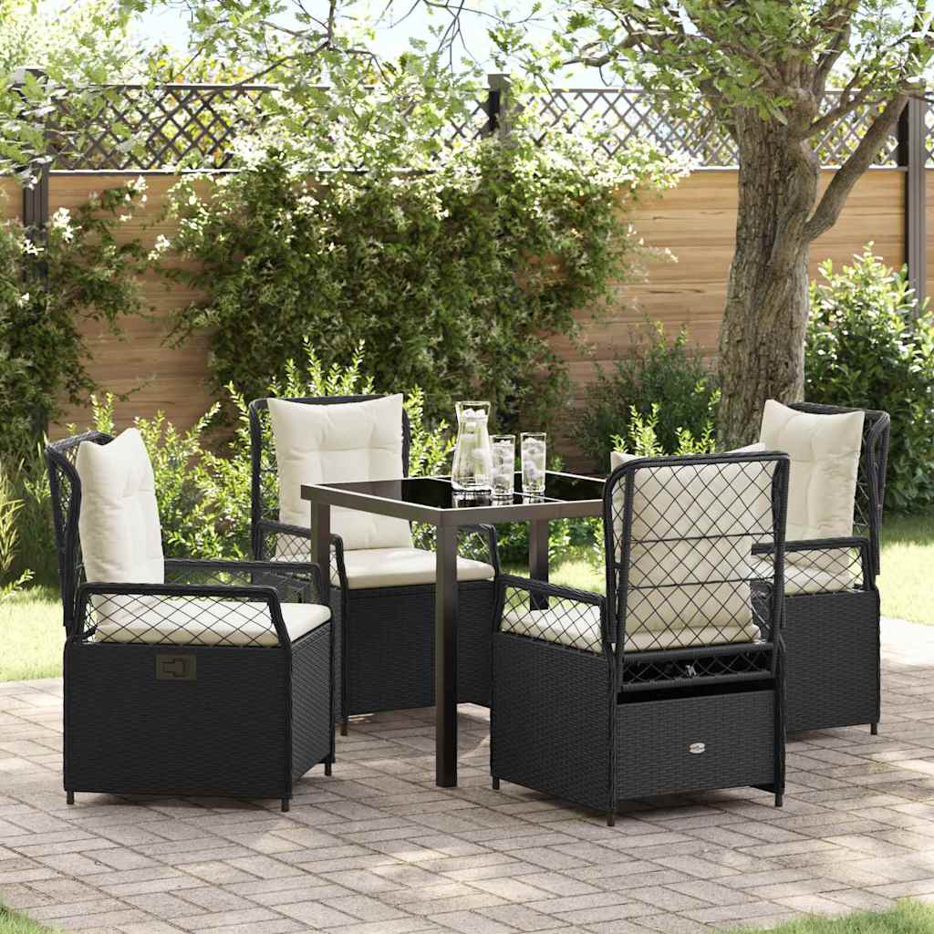 Tuin eettafelset 5 pcs Zwart poly rattan