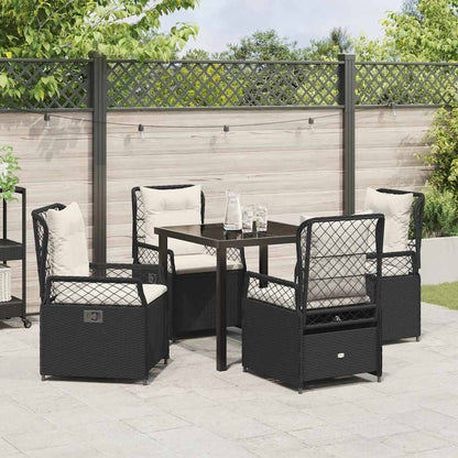 Tuin eettafelset 5 pcs Zwart poly rattan