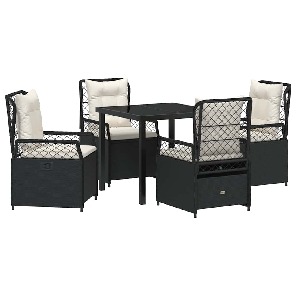 Tuin eettafelset 5 pcs Zwart poly rattan