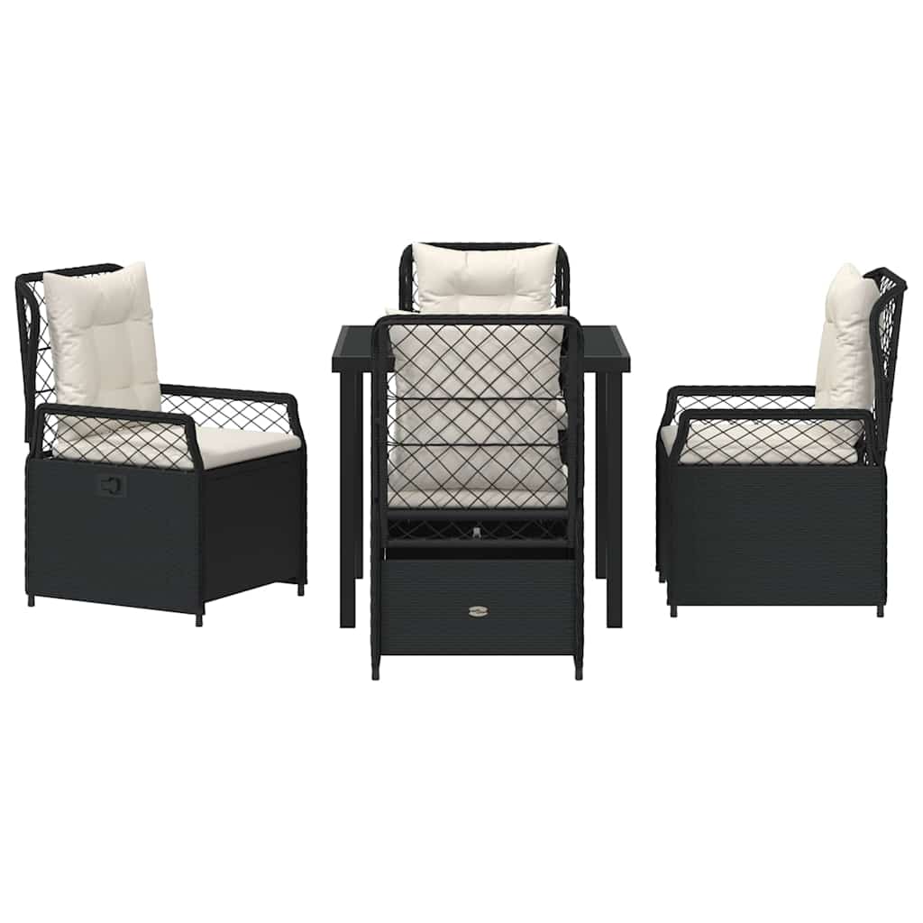 Tuin eettafelset 5 pcs Zwart poly rattan