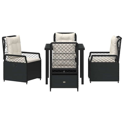 Tuin eettafelset 5 pcs Zwart poly rattan