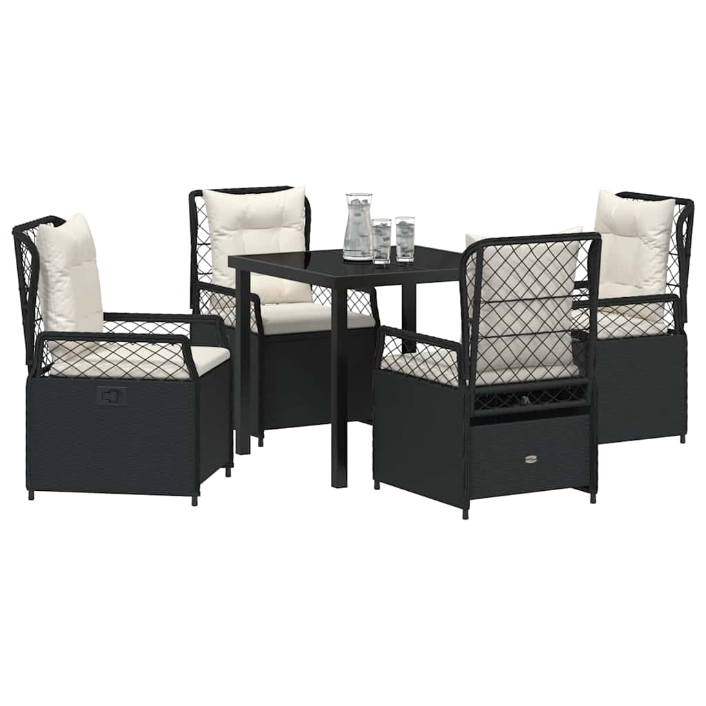 Tuin eettafelset 5 pcs Zwart poly rattan