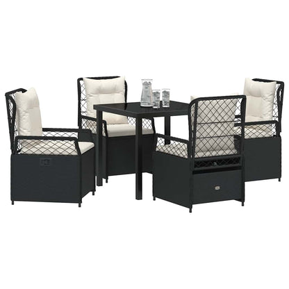 Tuin eettafelset 5 pcs Zwart poly rattan