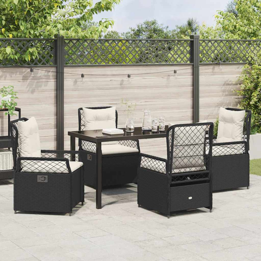 Tuin eettafelset 5 pcs Zwart poly rattan