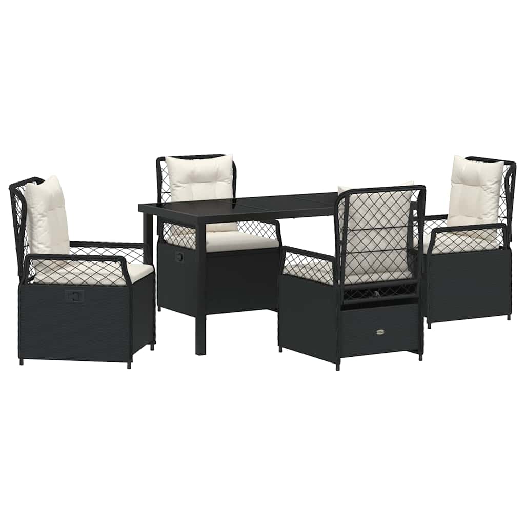 Tuin eettafelset 5 pcs Zwart poly rattan
